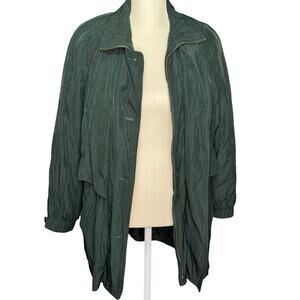 Gallery Petite Green Trench Coat Zipper & Button Size: P